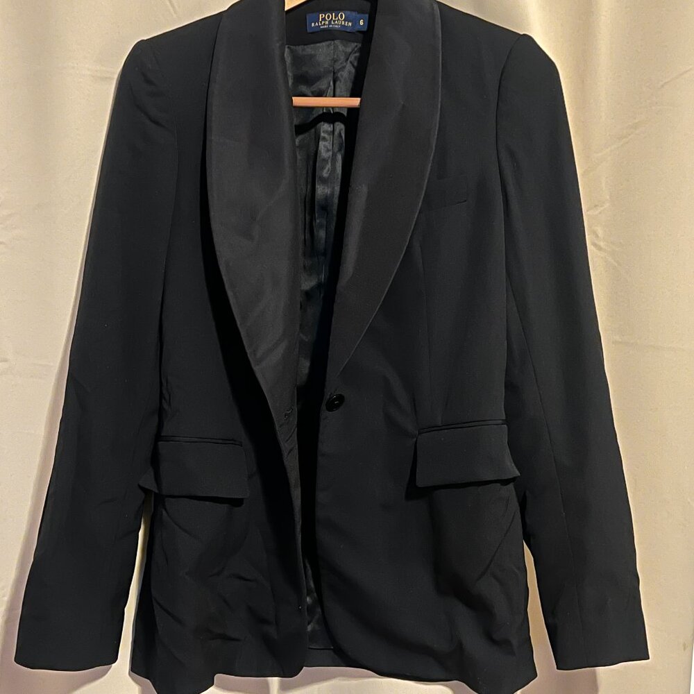 Polo Ralph Lauren Women's Black Blazer Jacket Tuxedo Size 6 Wool Made in Italy